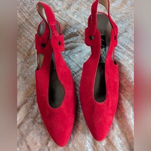 Lord & Taylor Red Suede Pointy Toe Heels 9